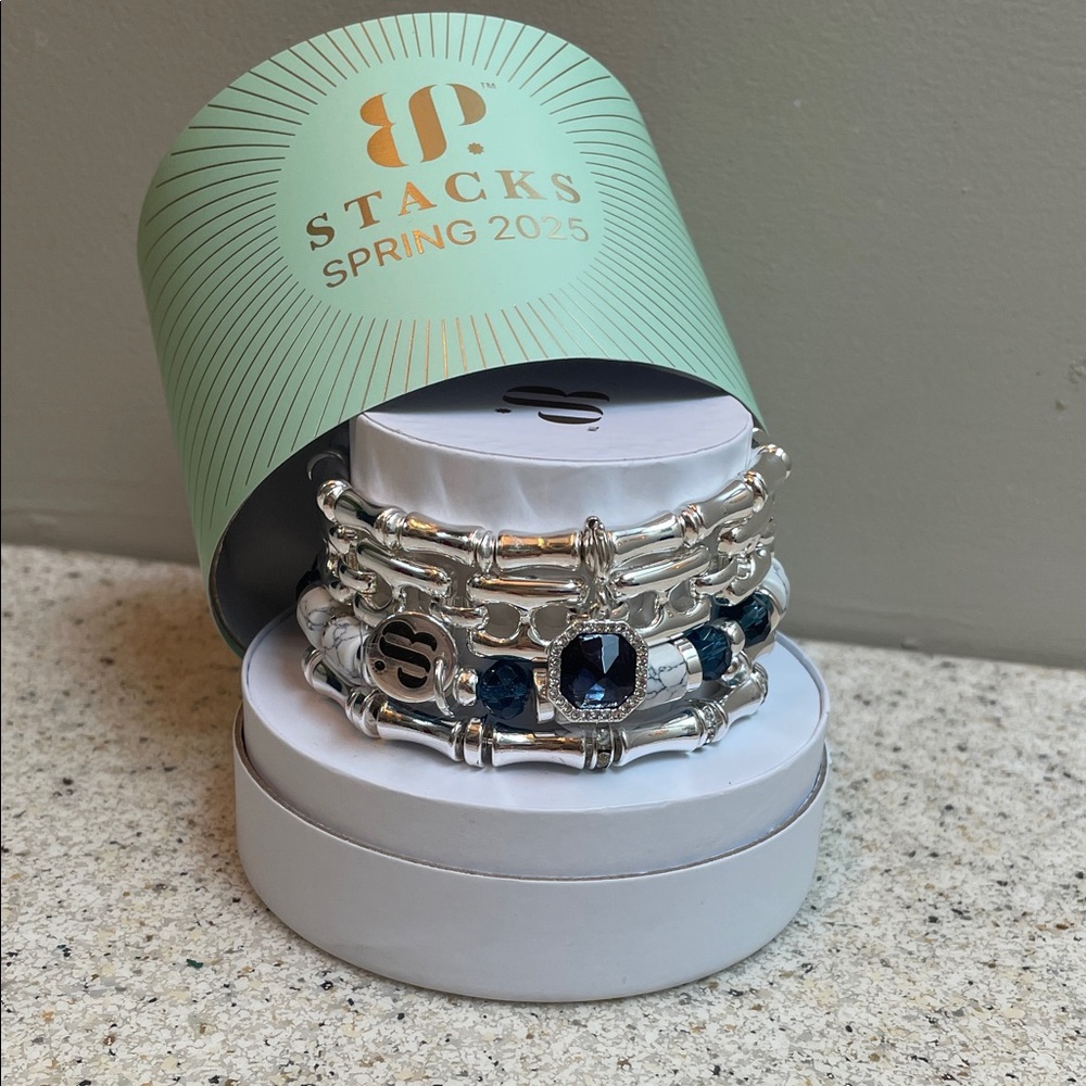 Stacks Silver and Blue Bracelet Set